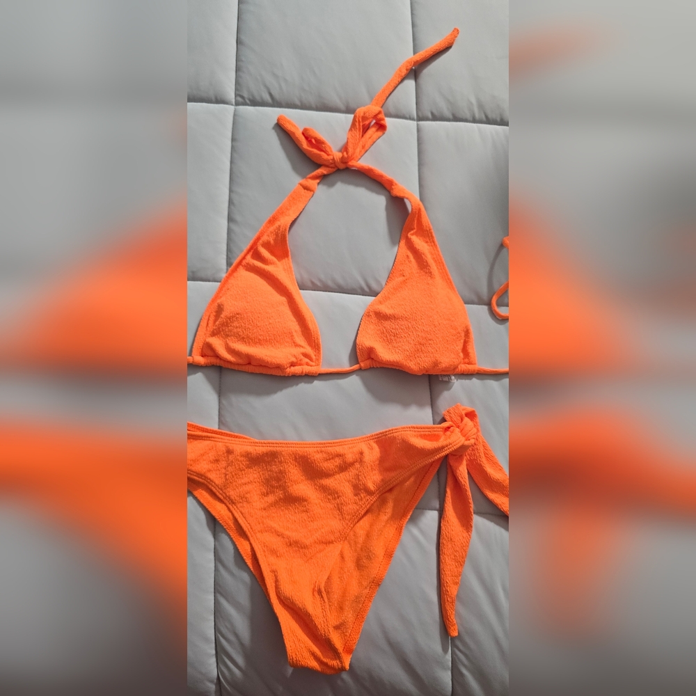 NWOT Classic Triangle Bikini Set - Bright Orange With Side Knot